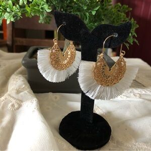 Golden and white Tassel earrings